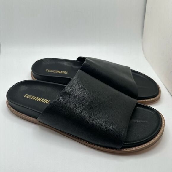 CUSHIONAIRE Women's one band footbed sandal with +Comfort 9 BLACK - Picture 1 of 7